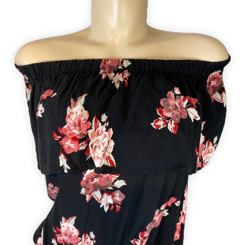 Womens Flower Printed Off Shoulder Ruffle Bardot Top • Small